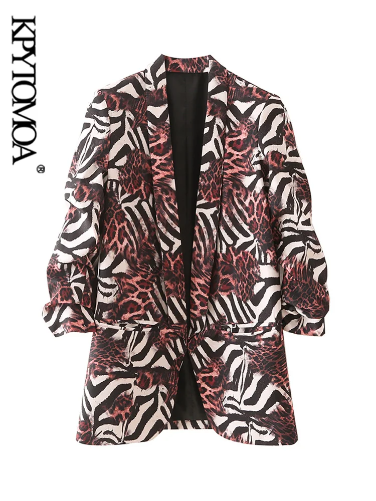 

KPYTOMOA Women Fashion Leopard Print Open Blazer Coat Vintage Long Sleeve Pockets Female Outerwear Chic Veste Femme