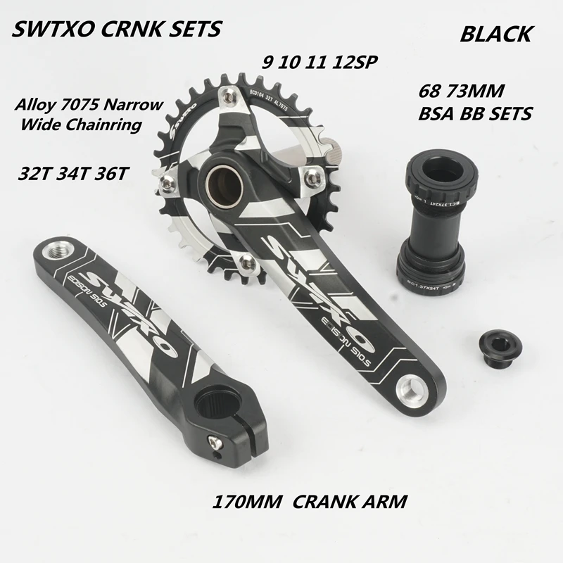 SWTXO CRANK SETS MTB Mountain Bike Alloy Narrow Wide 32T 34T 36T Chainring 9 10 11 12 Speed 170mm Crank 68 73MM BSA BB Set on - Система шатунов SWTXO MTB для горного велосипеда из сплава с узким широким 32T 34T 36T звездами 9 10 11 12 скоростей 170 мм шат