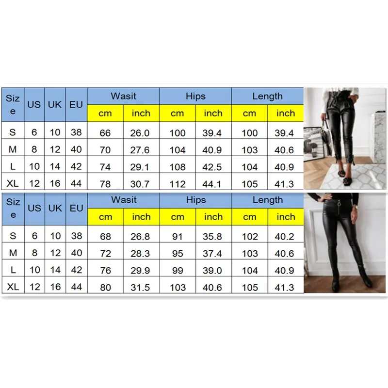 

2020New Women Black Faux Leather Pants High Waist Belt Sashes Pockets Office Ladies Slim Sexy Trousers