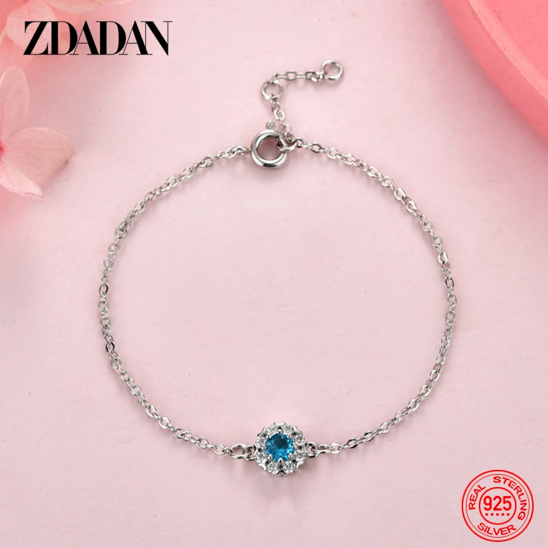 

ZDADAN 925 Sterling Silver Sapphire Bracelet Chain For Women Wedding Jewelry Fashion Gift