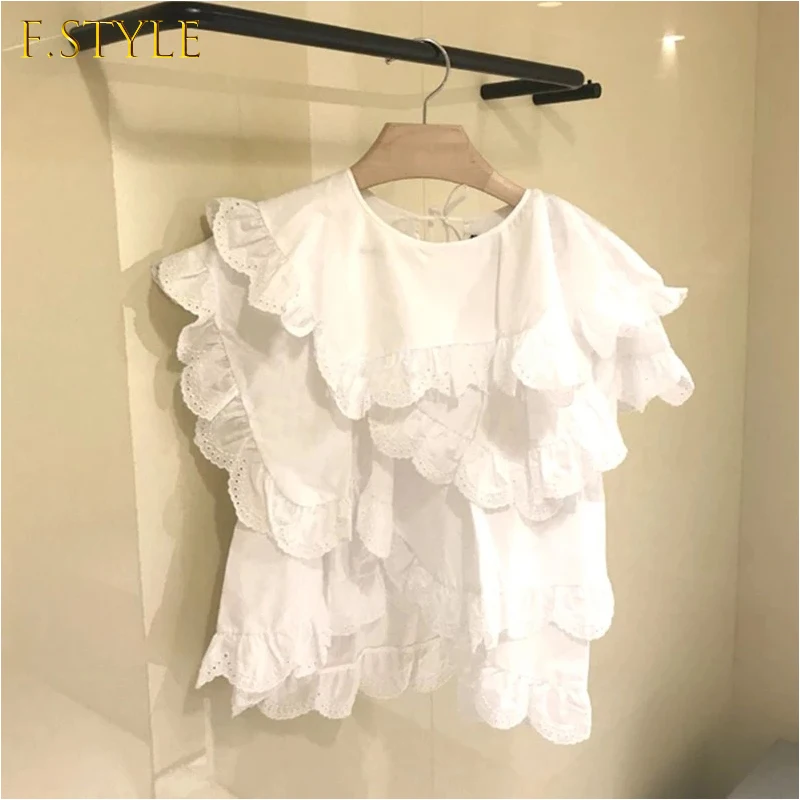 

Spring Summer 2021 New Lace Patchwork White Short-sleeved O Neck T-shirt Womens Tops