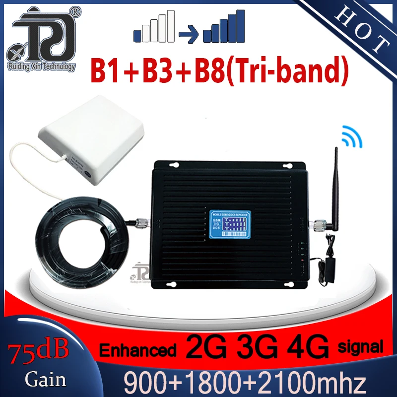 Трехдиапазонный усилитель сигнала 80 дБ усиление 4g 900 1800 2100 GSM WCDMA UMTS LTE сотовой