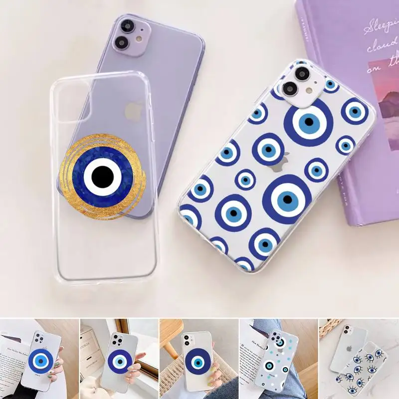 turkish evil eye phone cases soft transparent for iphone 13 12 mini pro x xr xs max samsung s21 a52 huawei p30 xiaomi 11 funda free global shipping