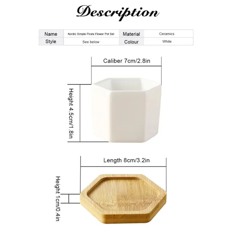 

s Six-sided Ceramic Pot Succulent Flowerpot With Bamboo Support For Desktop Office Decoration (excluding Plants)