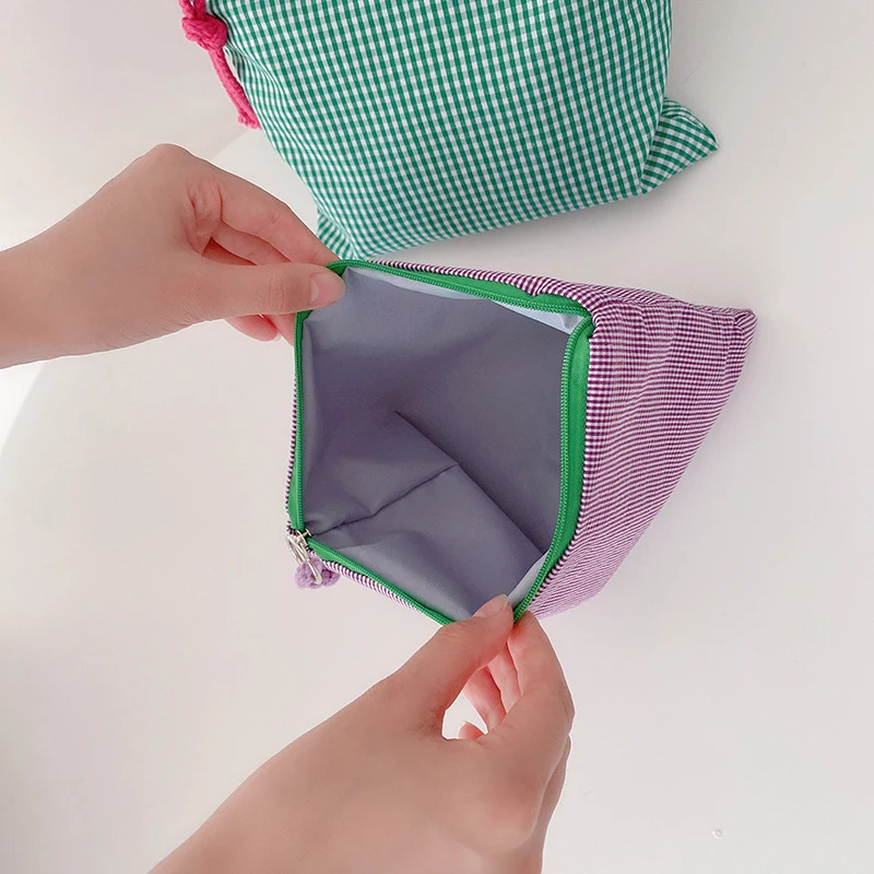 

New Fashion Women Plaid Makeup Bag Soft Cotton Zipper Cosmetic Bags Pouch Travel Organizer Bath Cosmetic Bags Beauty Case