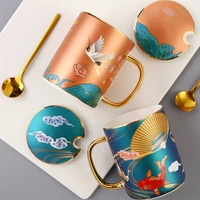 creative mug couple drinking cup office ceramic cup tea cup with lid spoon household drink cup coffee cup