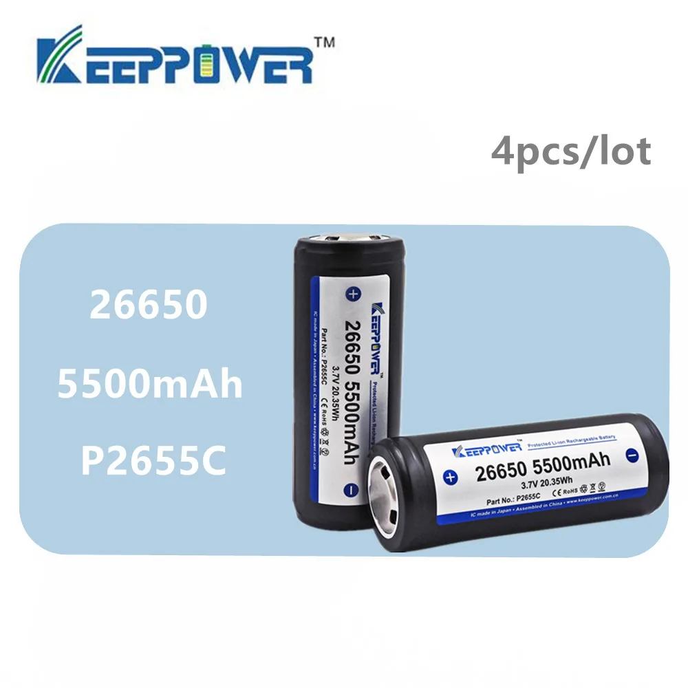 4 шт. KeepPower 26650 аккумулятор 5500 мАч Li Ion защищенный перезаряжаемый 3 7 в P2655C Прямая