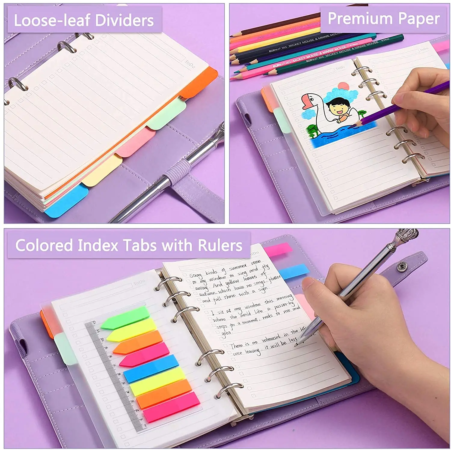 

A6 Budget Binder Money Organizer for Cash, Portable Money Saving Binder, Binder Cover with Zipper Pockets, Colorful Dividers