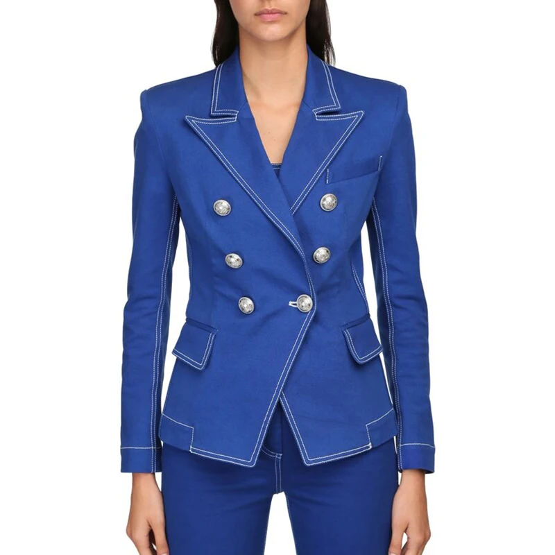 Chaqueta de diseñador de alta calidad para mujer, chaqueta vaquera con doble botonadura, botones de León en contraste, costura superior, 2022