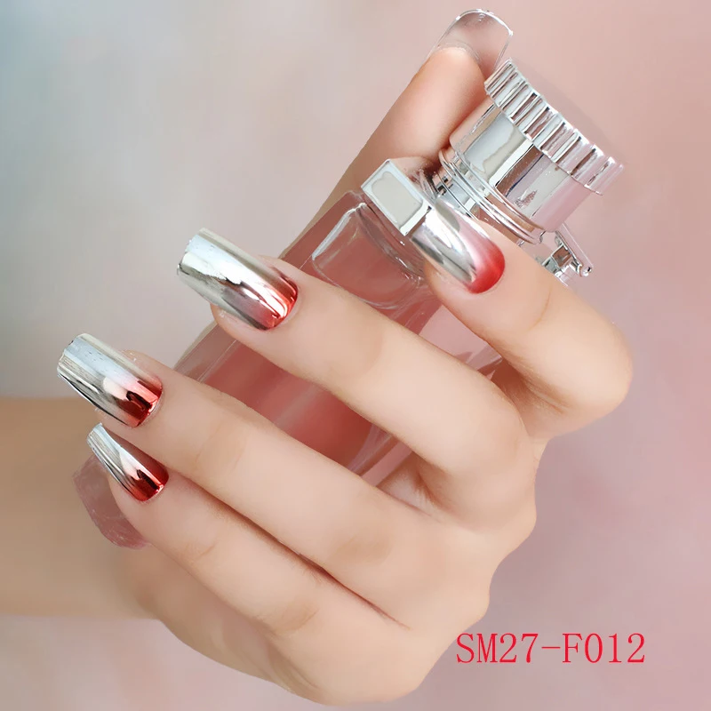 

NOQ 24pcs 4sets Metal Mirror False Nail Tips Color Card For Practice Manicure False Nails With Glue Nail Art Tools