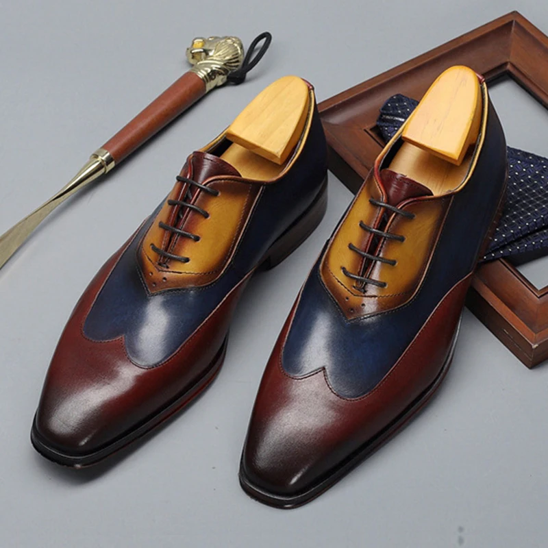 

Мужские кожаные ботинки; Туфли в деловом стиле; Платье костюм для бега; Мужская Фирменная из материала под бычью кожу натуральная кожа шнурк...