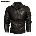 Мужская мотоциклетная кожаная куртка Mountainskin, черная повседневная куртка из искусственной кожи на молнии, толстая ветрозащитная кожаная куртка, зима 2021