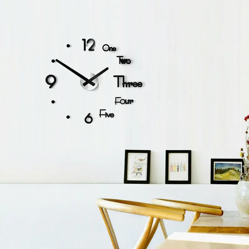 Объемные большие настенные часы безрамочные зеркальные наклейки с цифрами