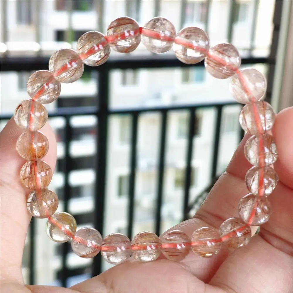 Браслет из натуральной меди рутилированный кварцевый браслет 8 мм прозрачный