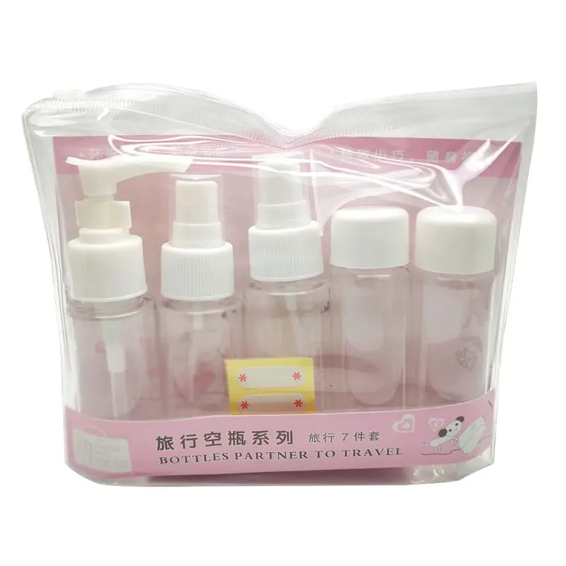 

7Pcs Portable Refillable Empty Bottles Set Makeup Pump Spray Container Plastic Screw Cap Dispenser Clear Organizer With Notes