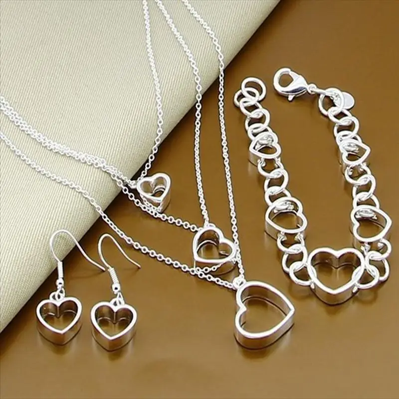 

Женский комплект из ожерелья, браслета и сережек из серебра 925 пробы с простым дизайном в виде сердца, рождественский подарок