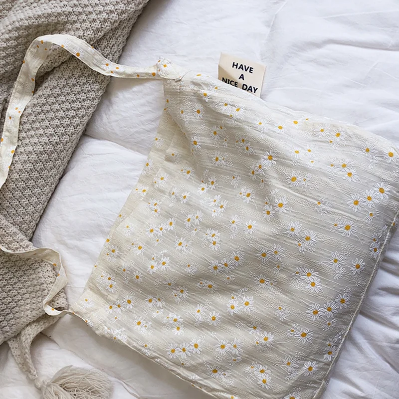 

Fashion Women'S Canvas Shoulder Bag Daisy Floral Handbag Leisure Handbag Student School Bag Tote Environmental Bags