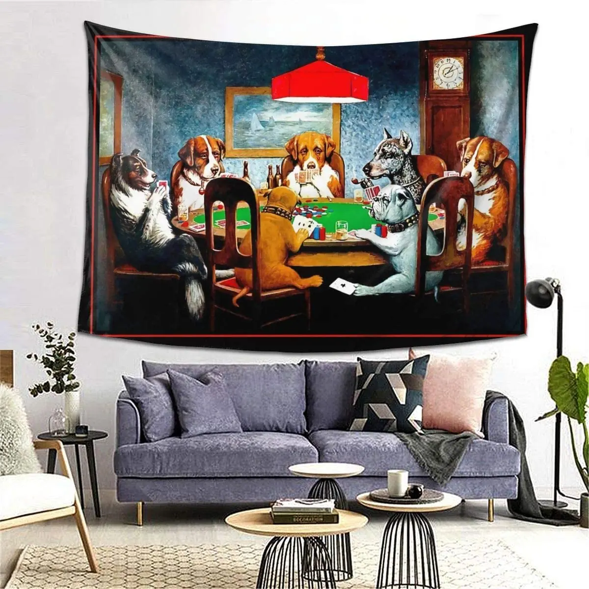 Dogs Playing Poker Boutique Tapestry Wall Hanging Vintage Micro Fiber Peach Home Decor | Дом и сад