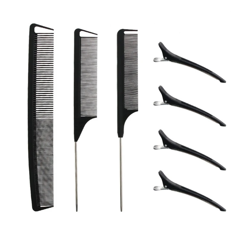 3pcs Teasing Comb Steel Pin Rat Tail 4pcs Metal Alligator Hair Clips Styling Combs Pintail Hairdressing Tools for Salon Home Use