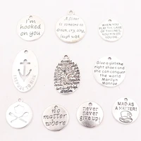 10pcs retro inspirational quotes series 2 metal tag pendant diy charm fashion necklace bracelet jewelry handicraft accessories