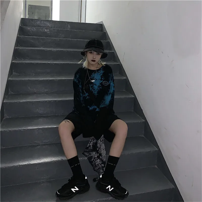 Lychee Harajuku Tie dying женские футболки, топы, футболки с вышитыми буквами, женские футболки, Поддельные 2 штуки, женские футболки, топы, футболки