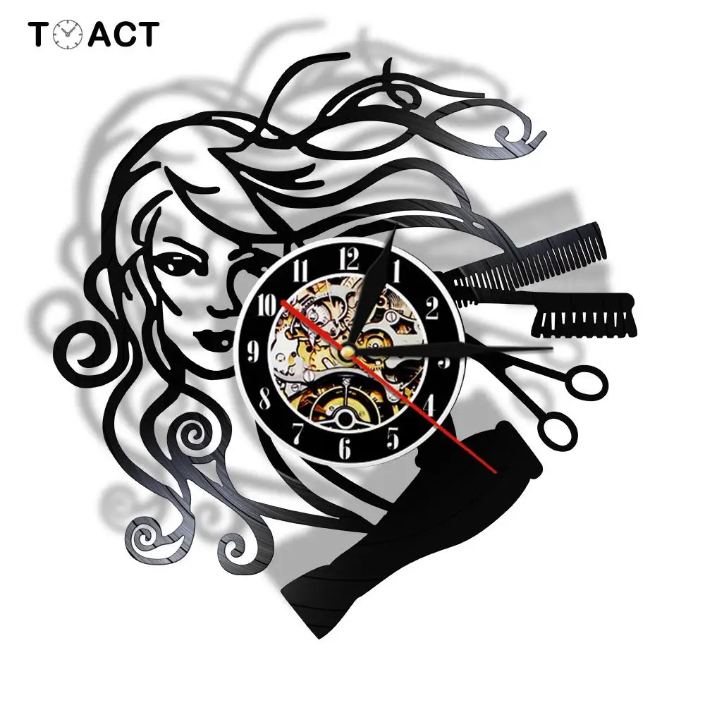 Барбершоп виниловая запись светодиодный настенные часы современный дизайн