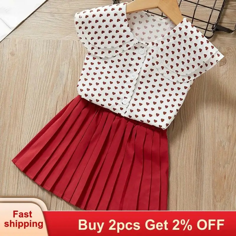 Детская летняя одежда для девочек Одежда Летняя красная рубашка с пуговицами и