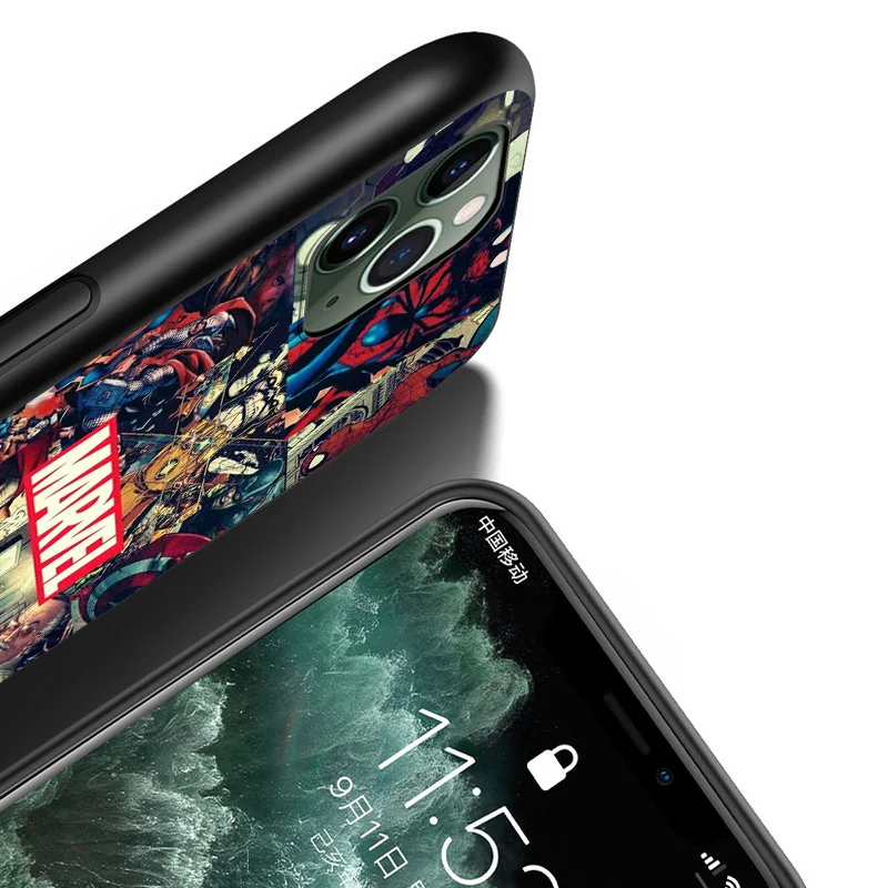 

Marvel Avengers Logo For Apple iPhone 12 11 XS Pro Max Mini XR X 8 7 6 6S Plus 5 SE Soft TPU Silicone Black Cover Phone Case