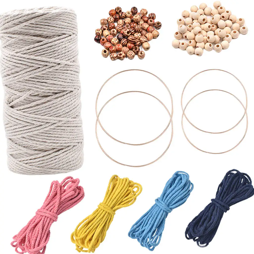 

Macrame Cord 3mm with Iron Rings Cotton Cord for Wall Hangings Home Plant Hangers