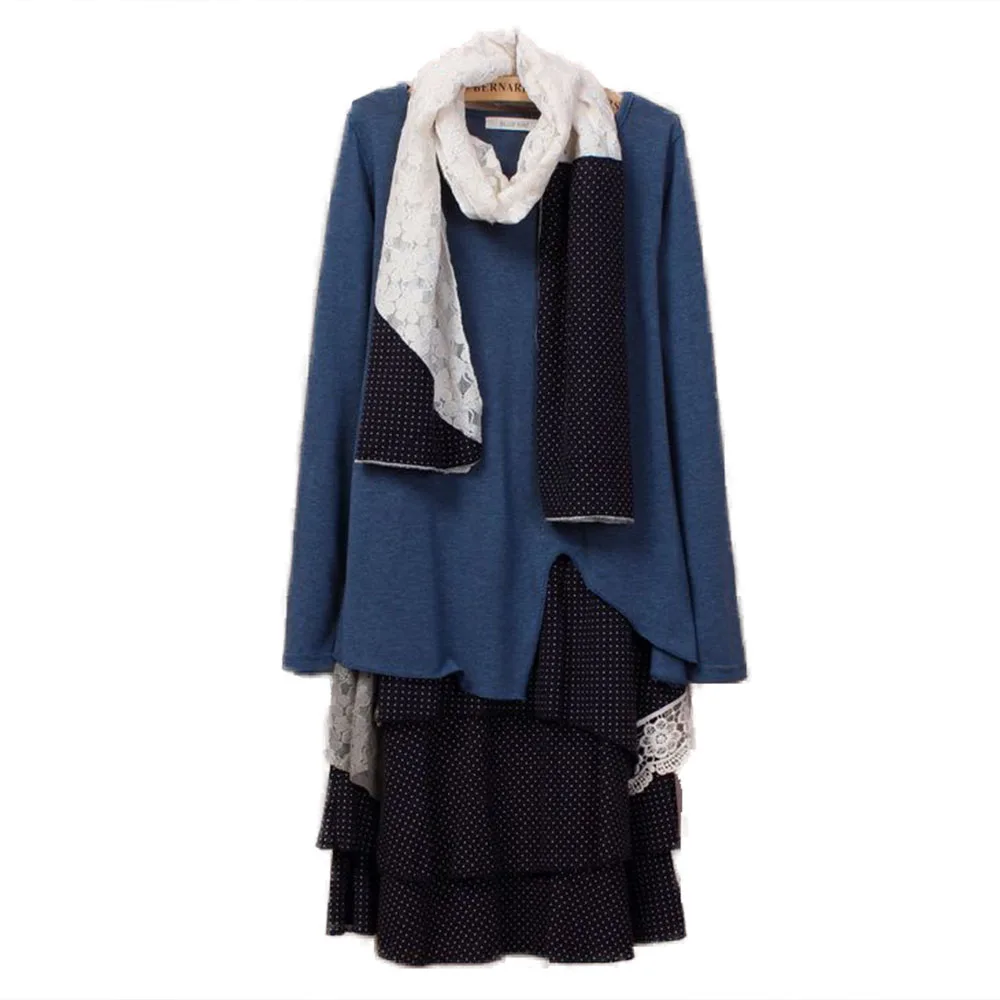 Осеннее платье рубашка в горошек женское 2018 комплект из 2 предметов с длинным