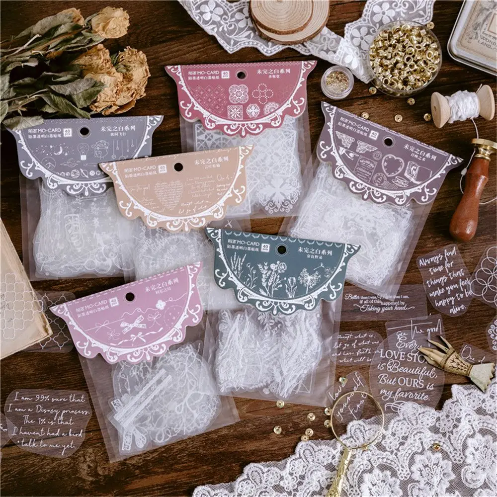 

40pcs Journal Decorative StickersTransparent Weekend Flower Scrapbooking Sticky Label Diary Stationary Accessories Art Supplie