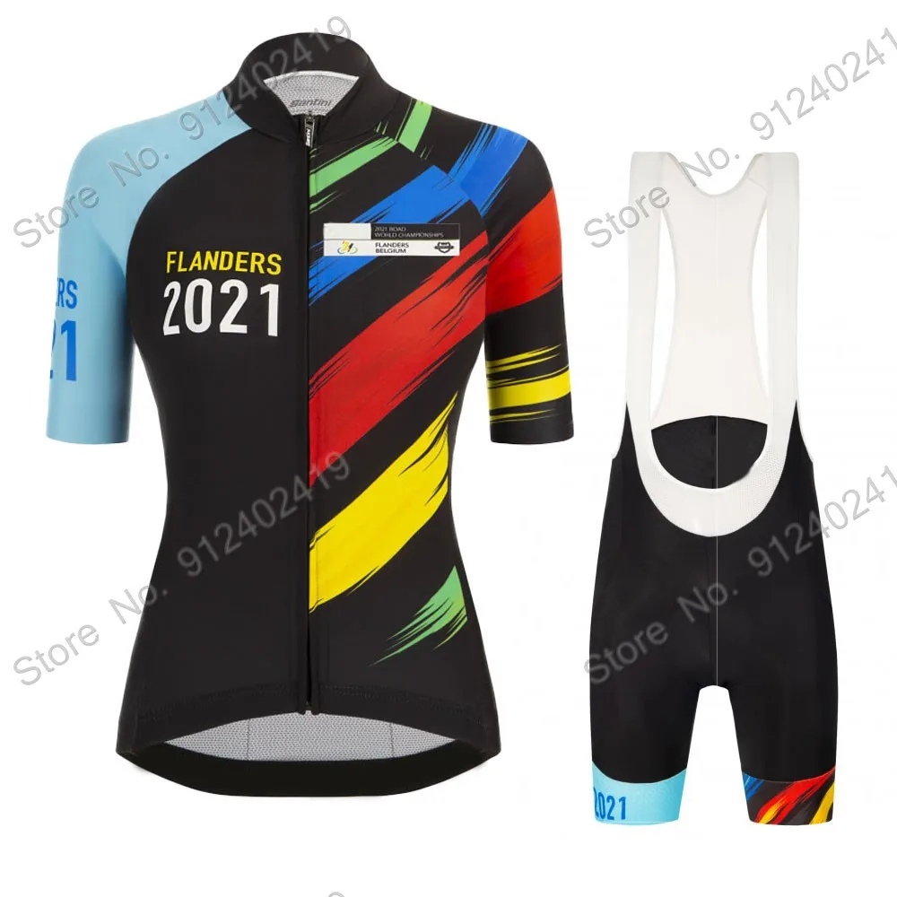 

Women Cycling Jersey Set 2021 FLANDERS WORLD CHAMPION Cycling Clothing Road Bike Shirts Suit Bicycle Bib Shorts MTB Ropa