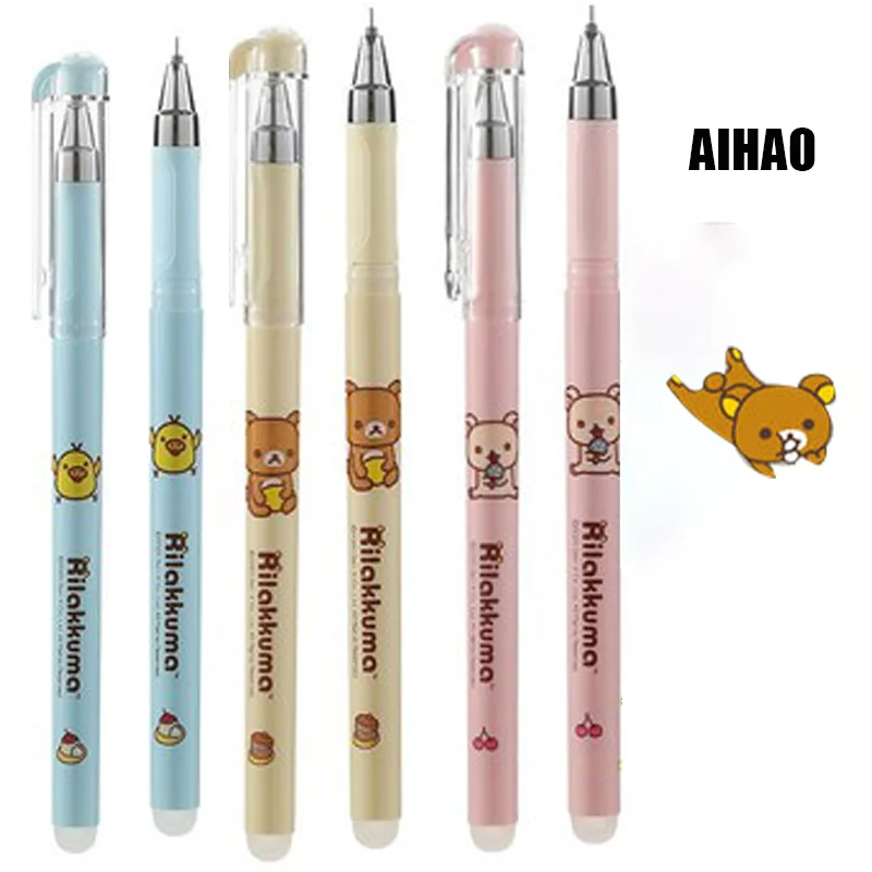 

6Pcs AIHAO GP1542 Rilakkuma Kawaii Erasable Gel Pen School Office Supplies Stationery Gift 0.5mm Black Ink