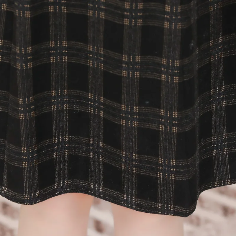 

Vintage Bow Neck Casual A Line Plaid Print Dresses Women 2021 Spring new long Sleeve Midi Dress Elegant Party Autumn Warm Dress