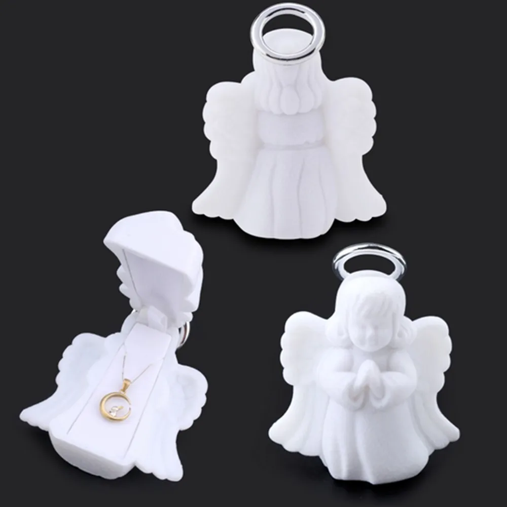 

1Piece White Jewelry Box lovely Angel Velvet wedding Ring box Necklace Display Box Gift box Container Case for Jewelry Packaging