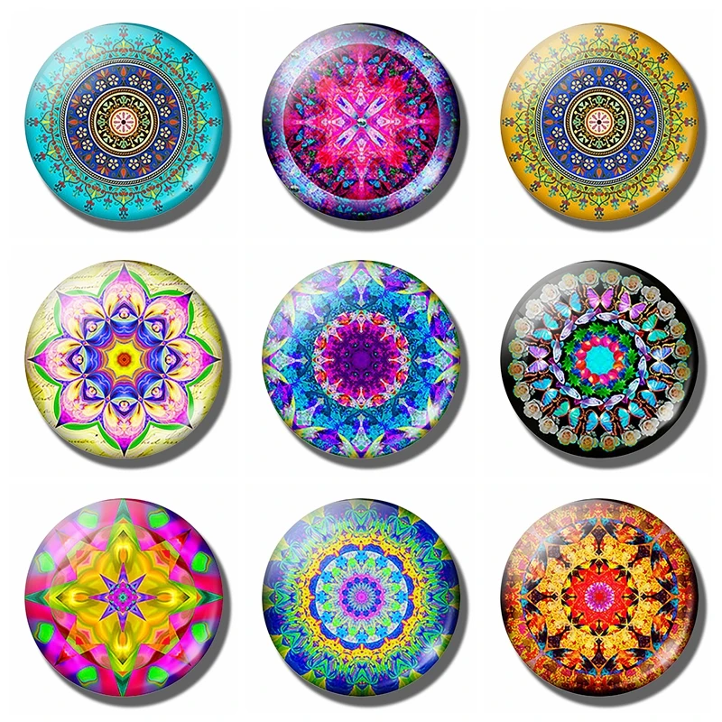 

Fashion Mandala Fridge Magnet 30mm Glass Cabochon Round Decorative Refrigerator Magnetic Sticker Home Decoration Kitchen Tool