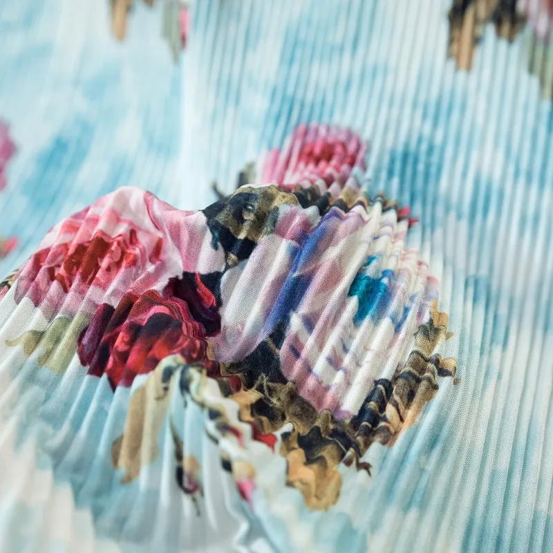 

2021 Women's Pleated Skirt Digital Printing Stitching Multicolor Floral Pastoral Style Casual Skirt