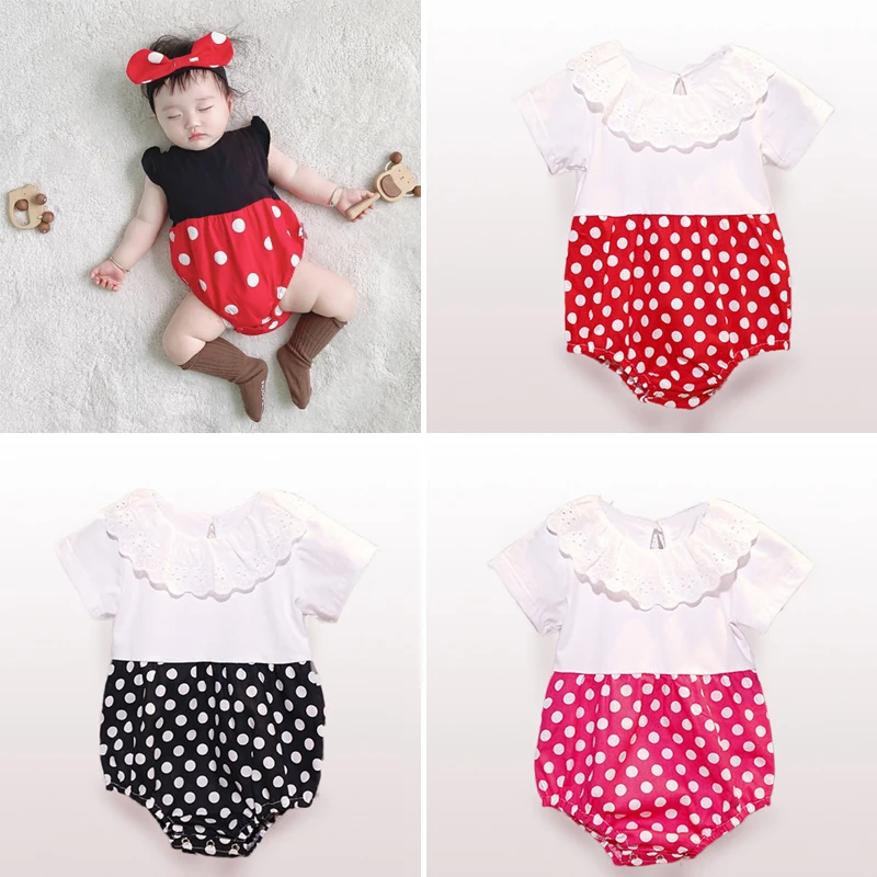 Newborn Baby Girls Summer Clothes Polka Dotted Infant Cotton Rompers Jumpsuit Dots Ruffles Short Sleeve Bodysuit Outfit