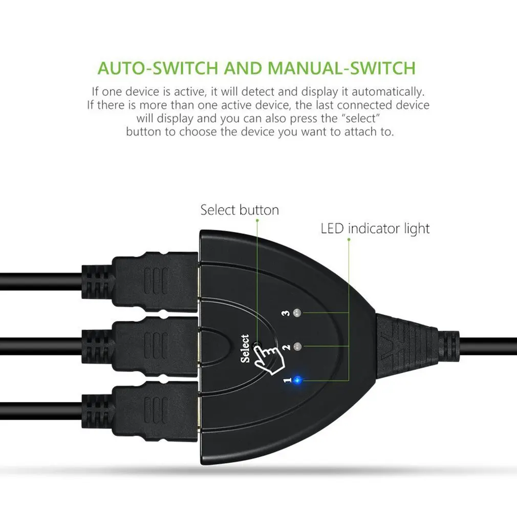 Портативный HDMI-совместимый коммутатор 3 входа и 1 выход Full HD 1080P переключатель