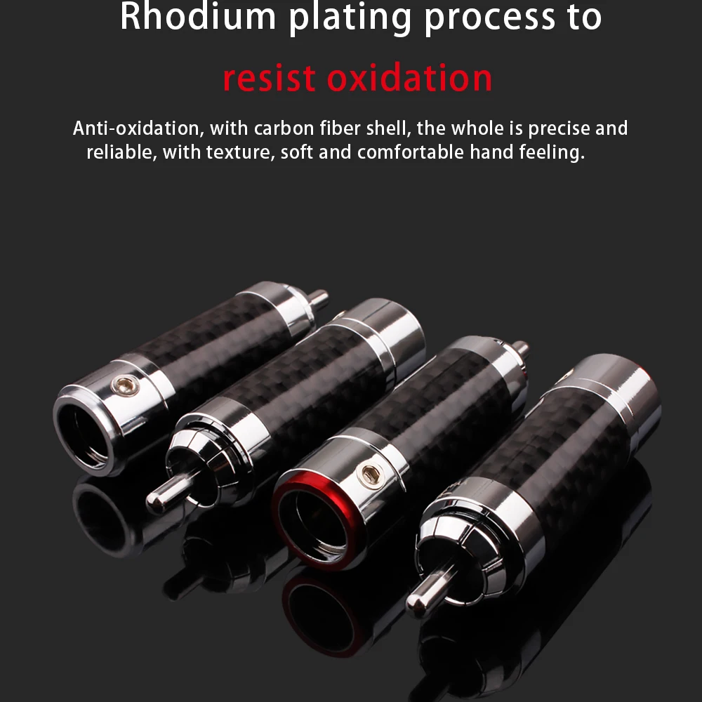 RCA Plug Connector HiFi Speaker Jack Carbon Fibre Tellurium Copper Rhodium Plated For HiFi Audio Amplifier DIY 4PCS/Lot