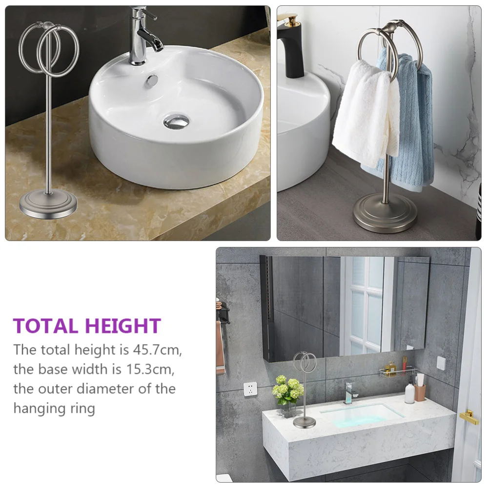 

1Pc Stainless Steel Towel Rack Movable Floor-standing Double Rings Towel Rack