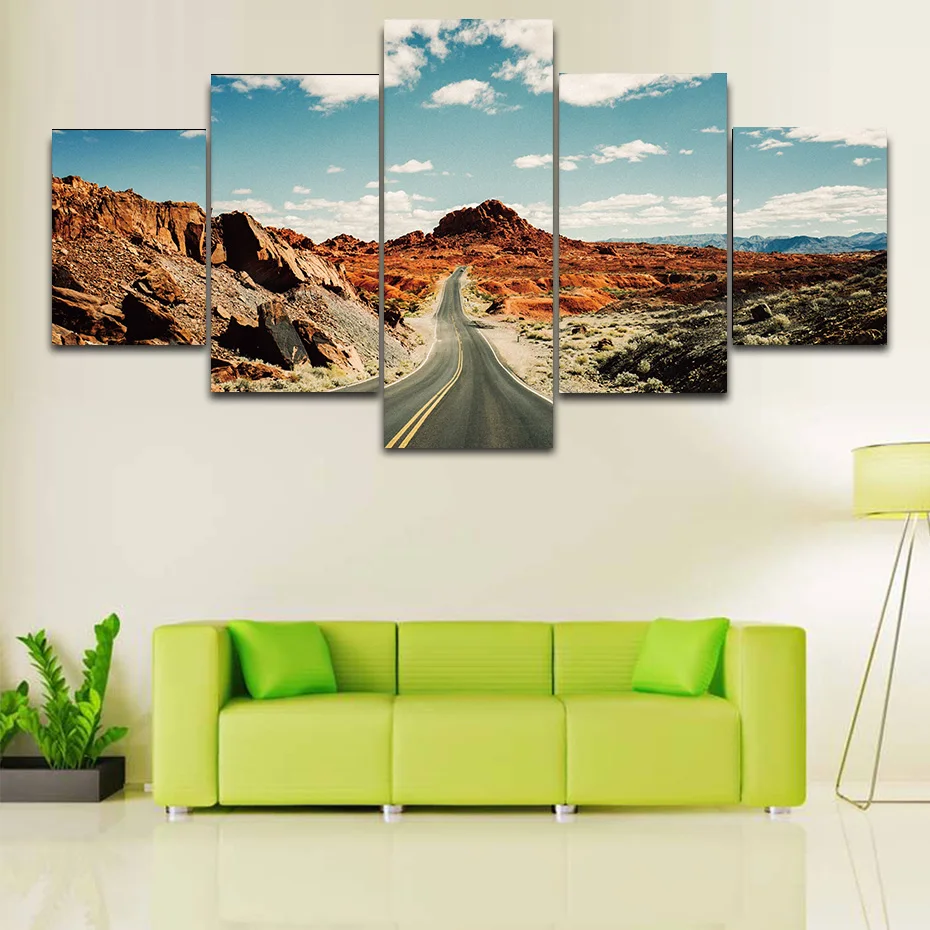 5 Pieces Pictures HD Print Canvas Paintings Road Under White &ampblue Sky Modern Art Murals Modular Wall Decor Living Room Chart | Дом и сад