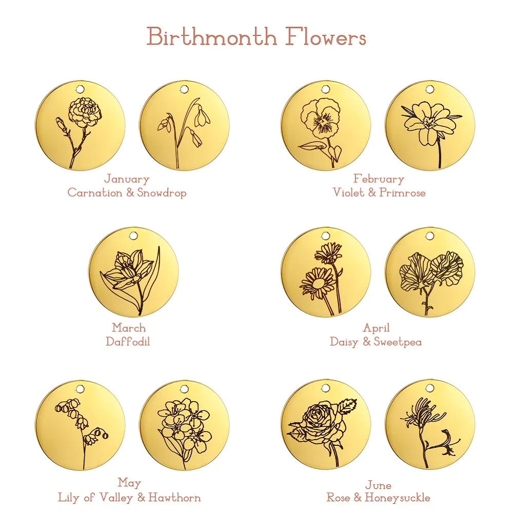

My Shape 5 pcs Stainless Steel Birth Flowers Charms Daisy Rose Fashion Jewelry Round Pendants Necklace DIY Accessories Wholesale