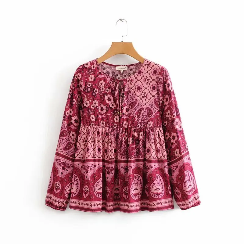 Новинка Женская милая Повседневная плиссированная блузка с цветочным принтом