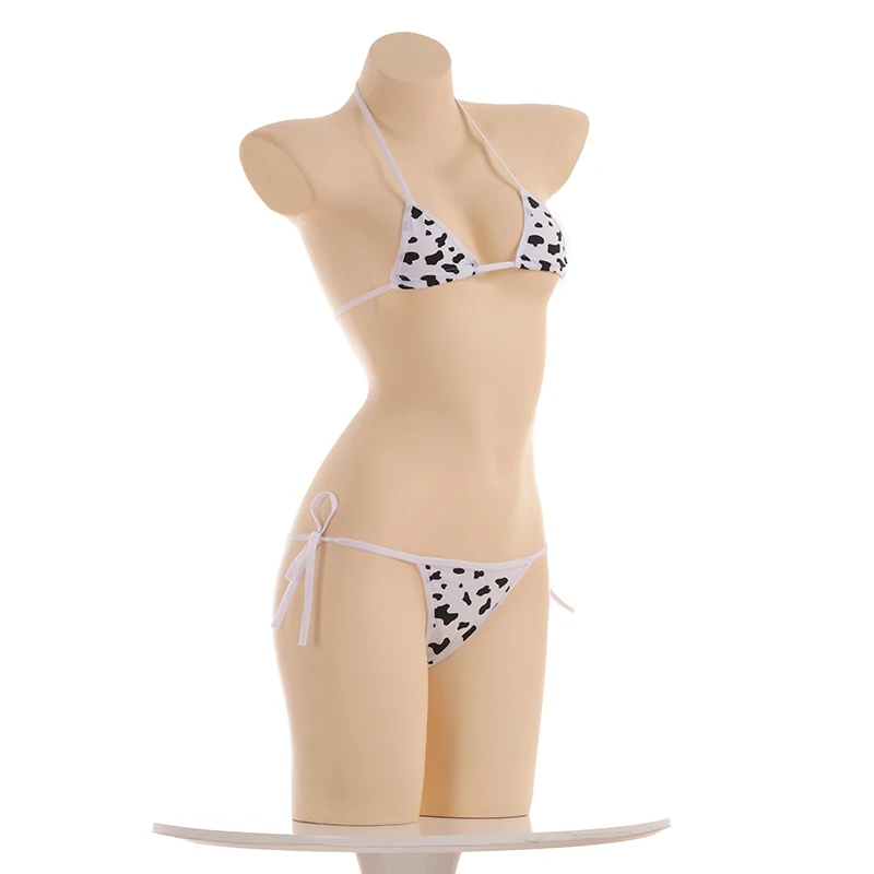 Сексуальный милый женский бюстгальтер-бикини с пятнами коровы и трусики