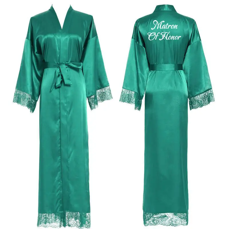 2022 New Silk Green Satin Lace Robes White Bridesmaid Bride Robes  Bridesmaid Robes Wedding  Long Robe  Bathrobe