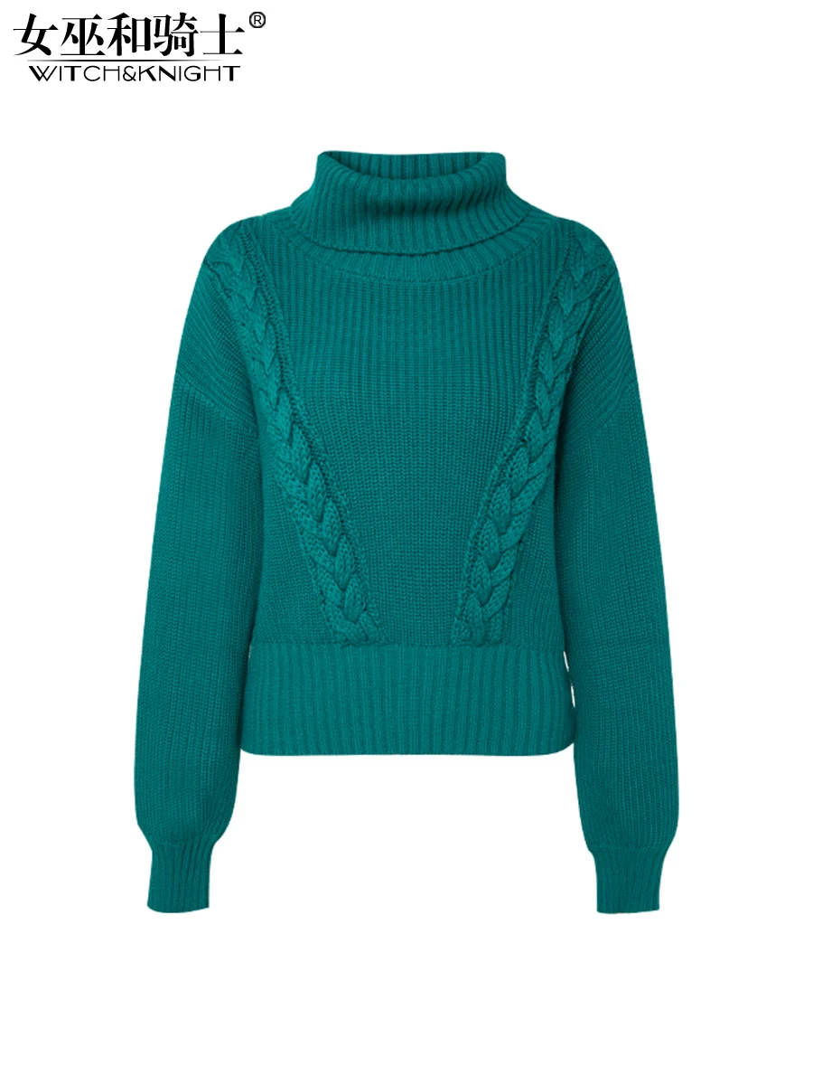 

Turtleneck Women's Loose Lazy Lake Green Knitting Top with New Winter 2021