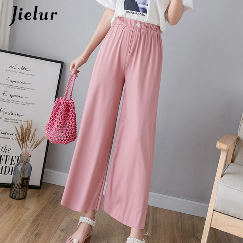 Jielur Elastic Wide Leg Pants Women Summer Loose Casual Solid Color Ladies Straight Slim Trousers Harajuku Korean Pantalon Mujer | Женская