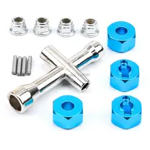 Aluminum 12mm Hex Hubs Wheel Adapters 7mm Thickness M4 Flanged Lock Nuts Cross Wrench for Traxxas 1/10 Stampede Slash 4x4 RC Car
