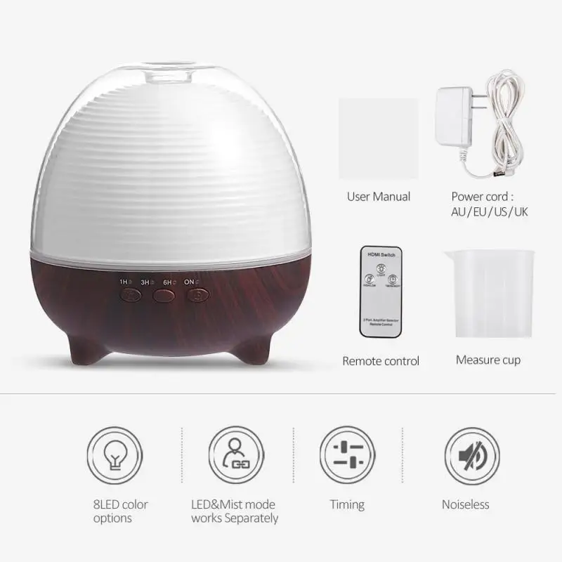

600ml Ultrasonic Electric Air Humidifier Aroma Oil Diffuser Remote Control with 8 Colors LED Lights US/EU Plug